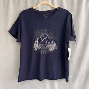 Roxy Women Alpine Dreams Navy Graphic T-Shirt size Large